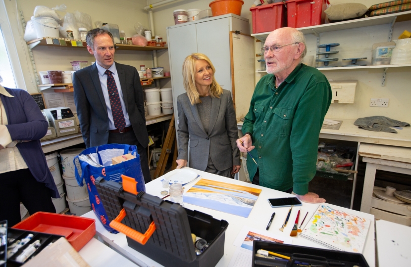 Esther McVey, Paul Riordan from Wilmslow Guild and a member of the Art Group