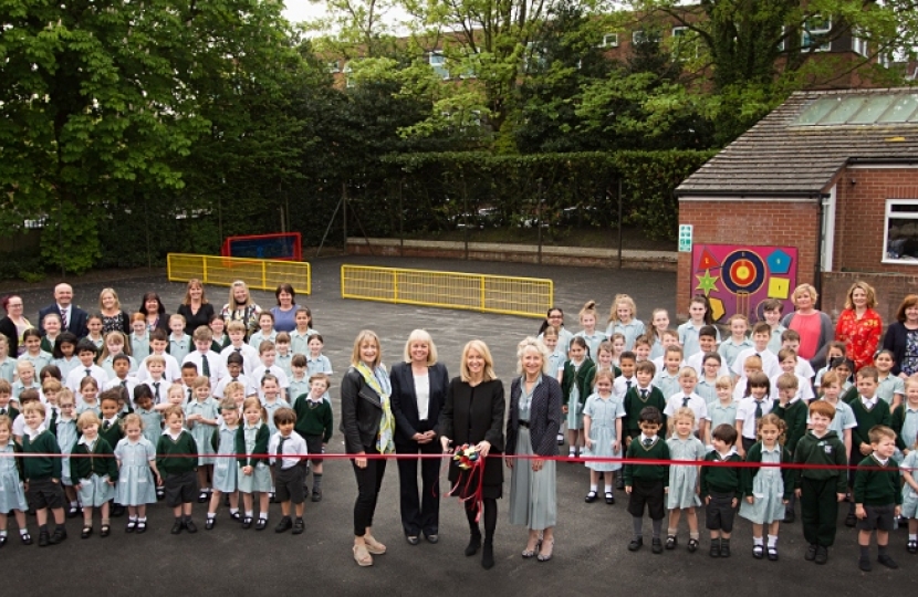 Esther with the staff and pupils at Wilmslow Prep School