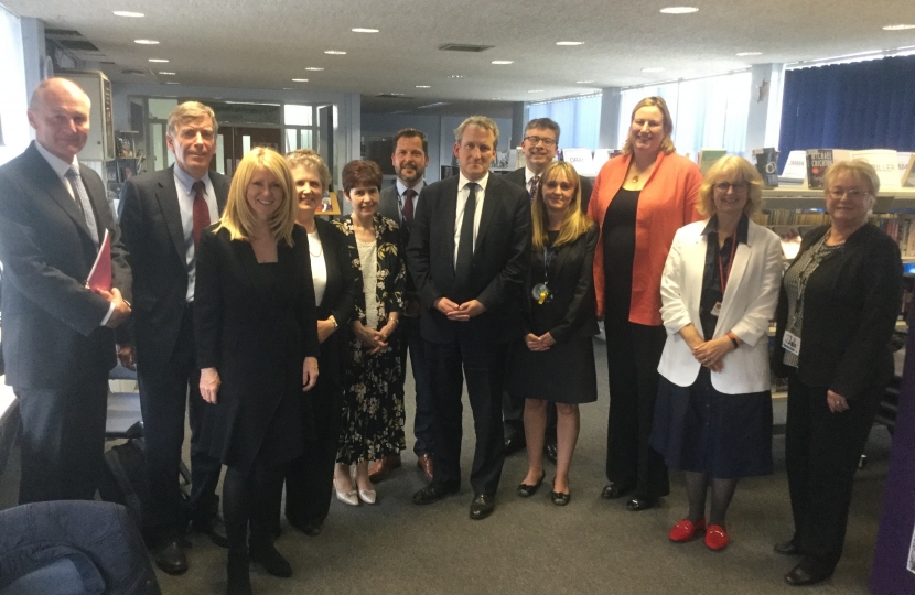 Damian Hinds with Esther McVey MP, David Rutley MP , Antoinette Sandbach MP and local Headteachers