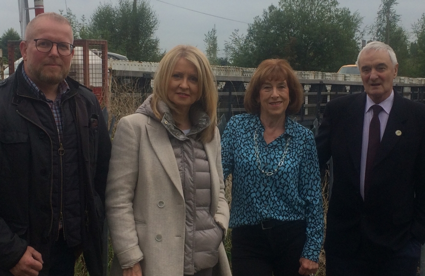 Cllr Phil Marshall, Cllr Lynn Gibbon, Cllr Norman Wright and Esther McVey at Winnington Bridge