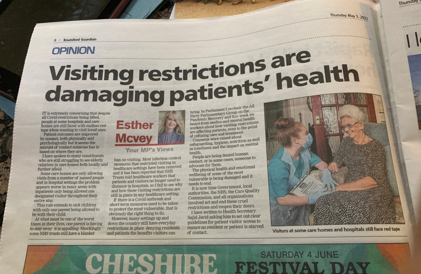 Esther McVey's article in this week's Knutsford Guardian