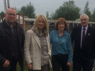 Cllr Phil Marshall, Cllr Lynn Gibbon, Cllr Norman Wright and Esther McVey at Winnington Bridge