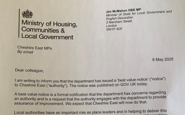 cheshire east letter from government