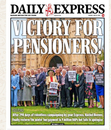Victory for Pensioners front page of Daily Express
